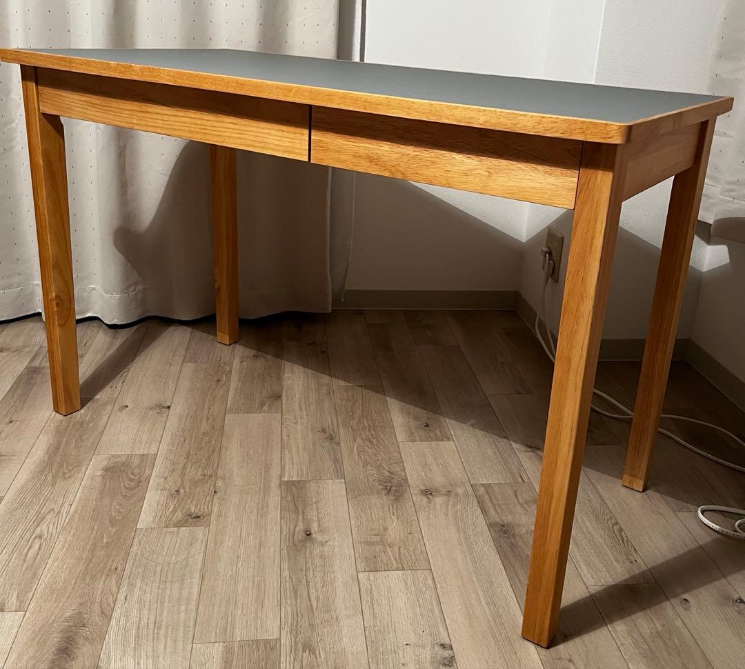 無印良品 木製デスク グレー 幅110×奥行55×高さ70 リノリウム天板