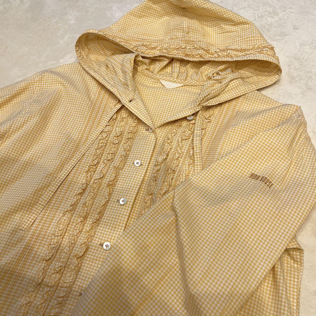 【美品】ピンクハウス　ギンガムチェック　フリル&ロゴ刺繍ブラウス　フード付き