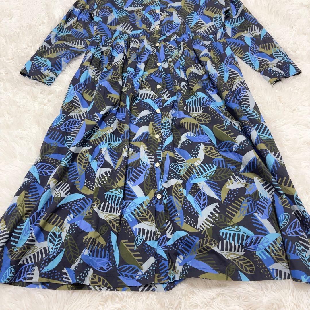 みなとのてんらんかい　総柄 シャツロングワンピース ボタニカル柄