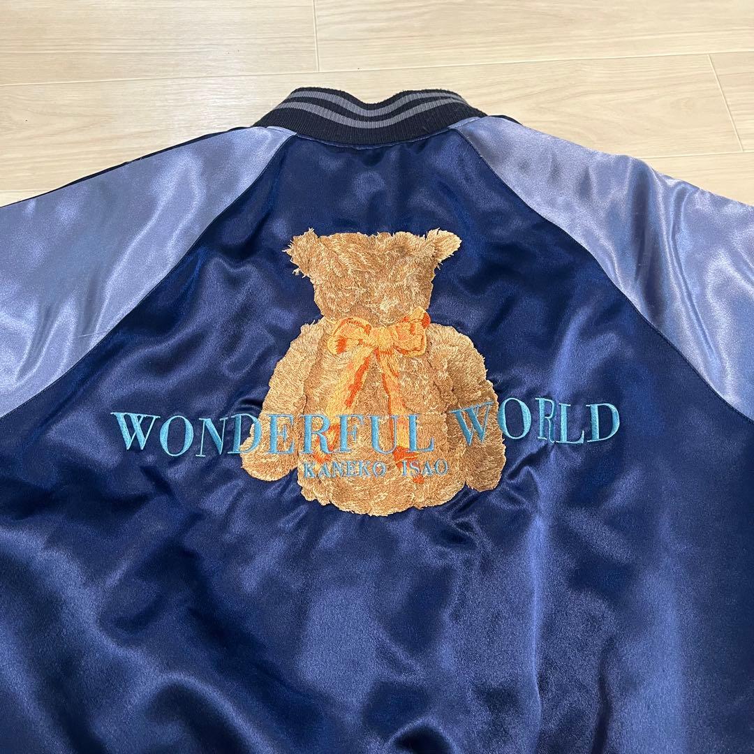 wonderfulworld テディベア刺繍 ネイビーサテンスカジャン