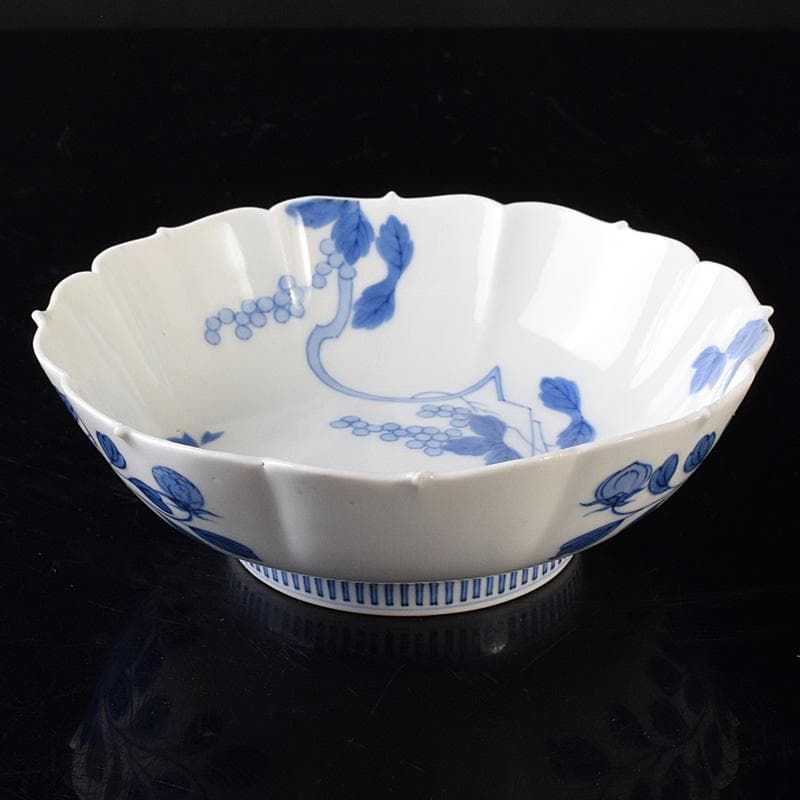 かず　鍋島焼　藍鍋島　葡萄文　五寸皿　時代箱付　V　R8114