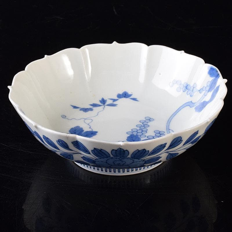 かず　鍋島焼　藍鍋島　葡萄文　五寸皿　時代箱付　V　R8114