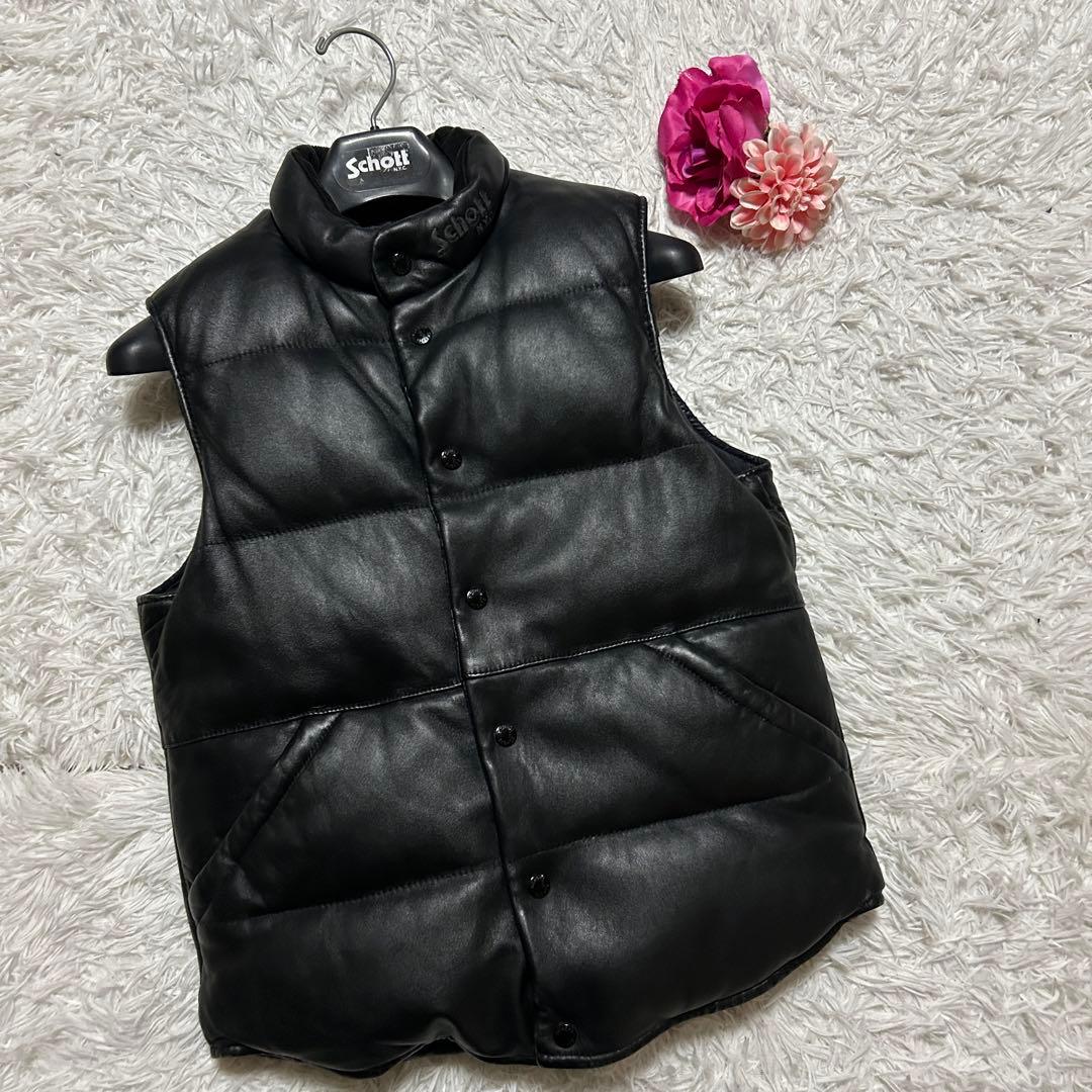 schott ショット リバーシブル 本革 レザー ダウンベスト ブラック 黒