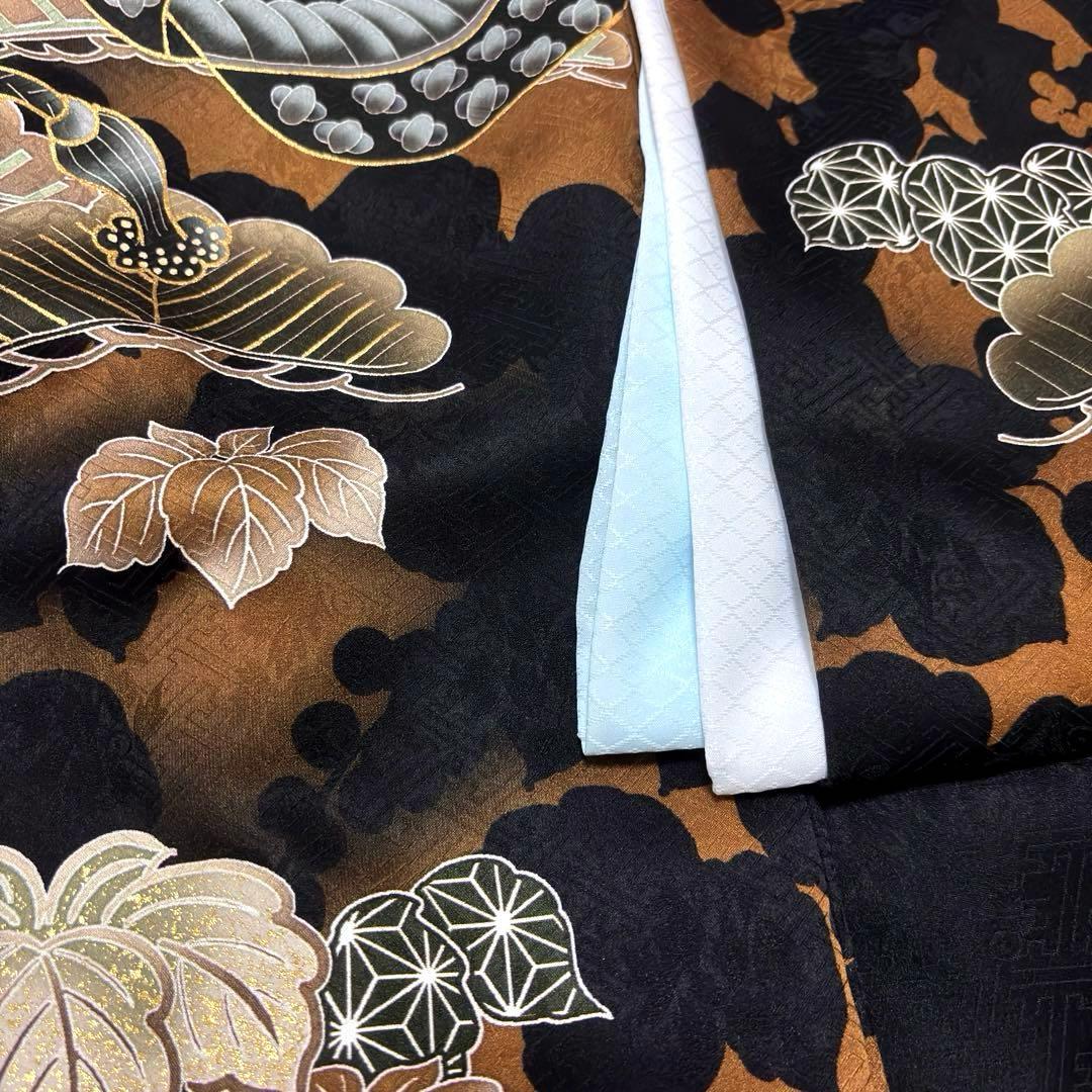 【新品/正絹 】日本製 特選京友禅染 襦袢付 新品たとう紙付 男の子 黒 兜