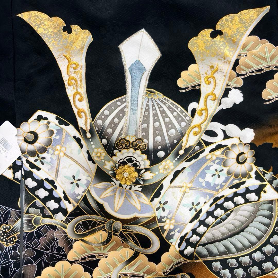 【新品/正絹 】日本製 特選京友禅染 襦袢付 新品たとう紙付 男の子 黒 兜