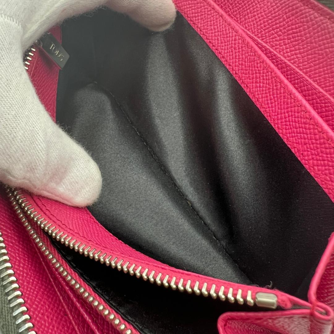 美品 トッズ☆L字ジッピーロングウォレット 長財布 ぺブルドレザー 本革 グレー