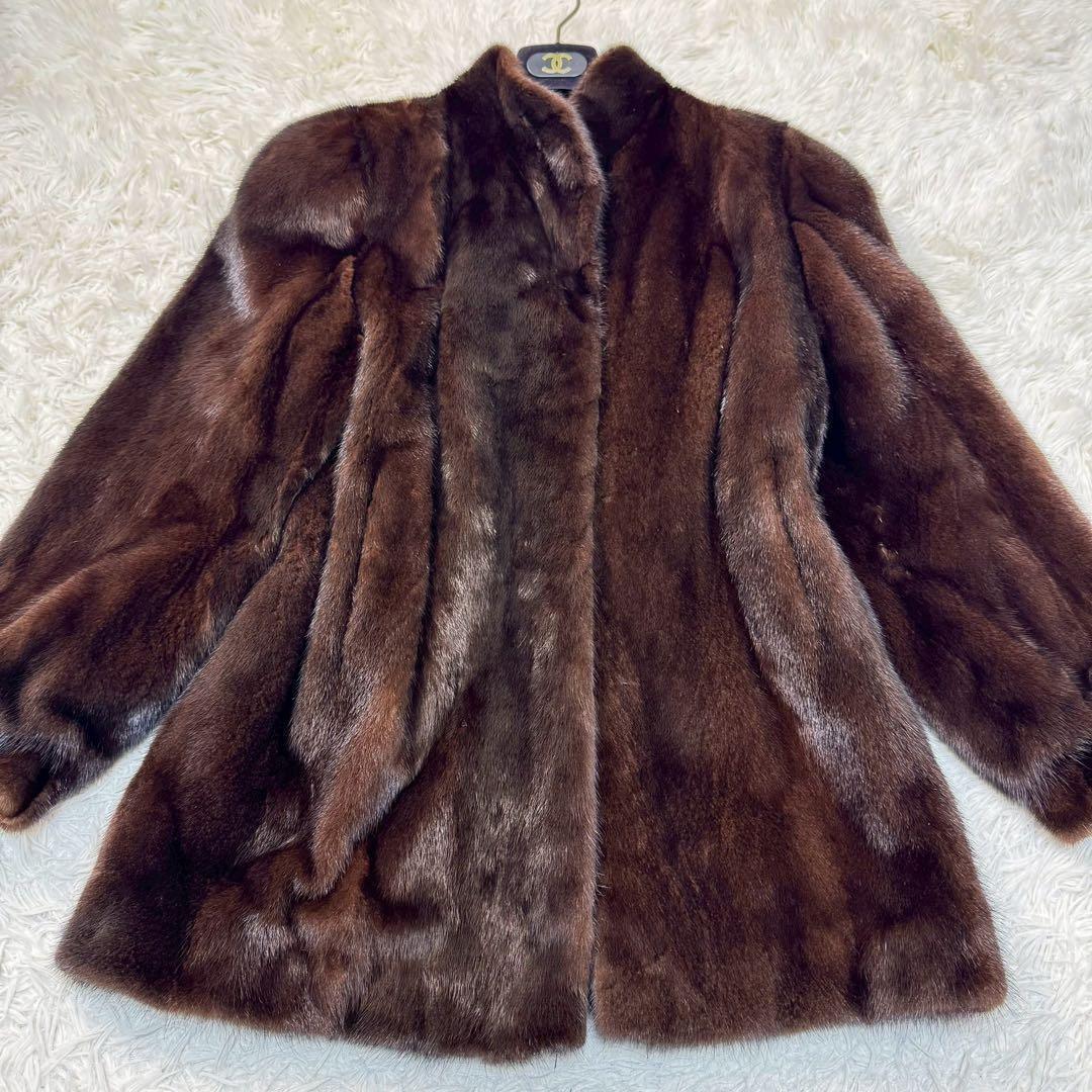 極美品✨ サガミンク 銀タグ ミンク ファーコート 毛皮 ダークブラウン 13号
