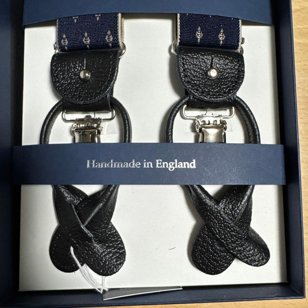 アルバートサーストン サスペンダー（ダークネイビー小紋柄）