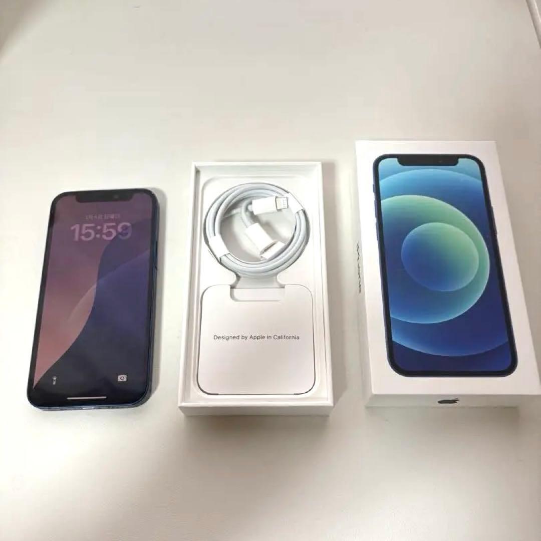 Apple iPhone 12 本体 青色 箱充電ケーブル付きFace ID故障