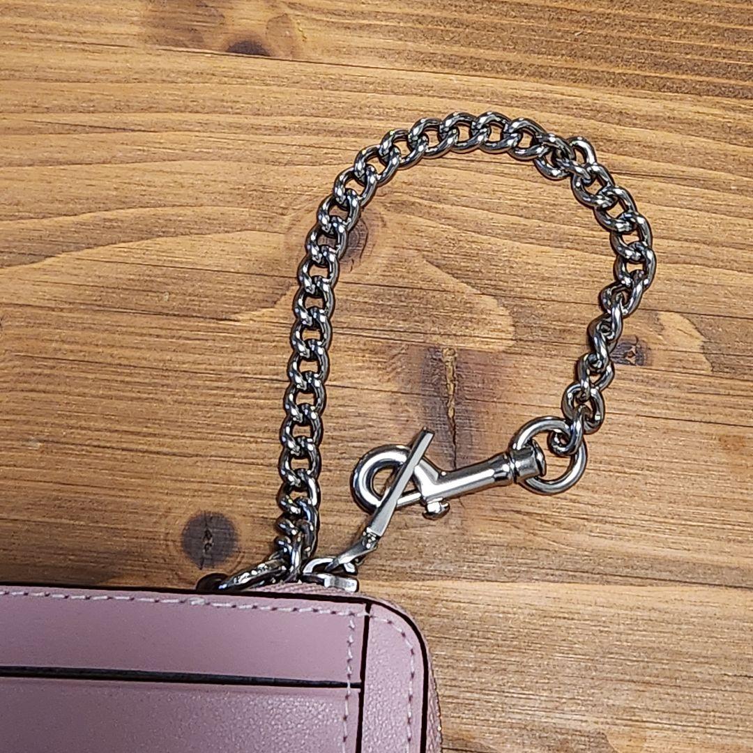 美品 COACH コーチ 財布 カードケース ケース ピンク チェーン