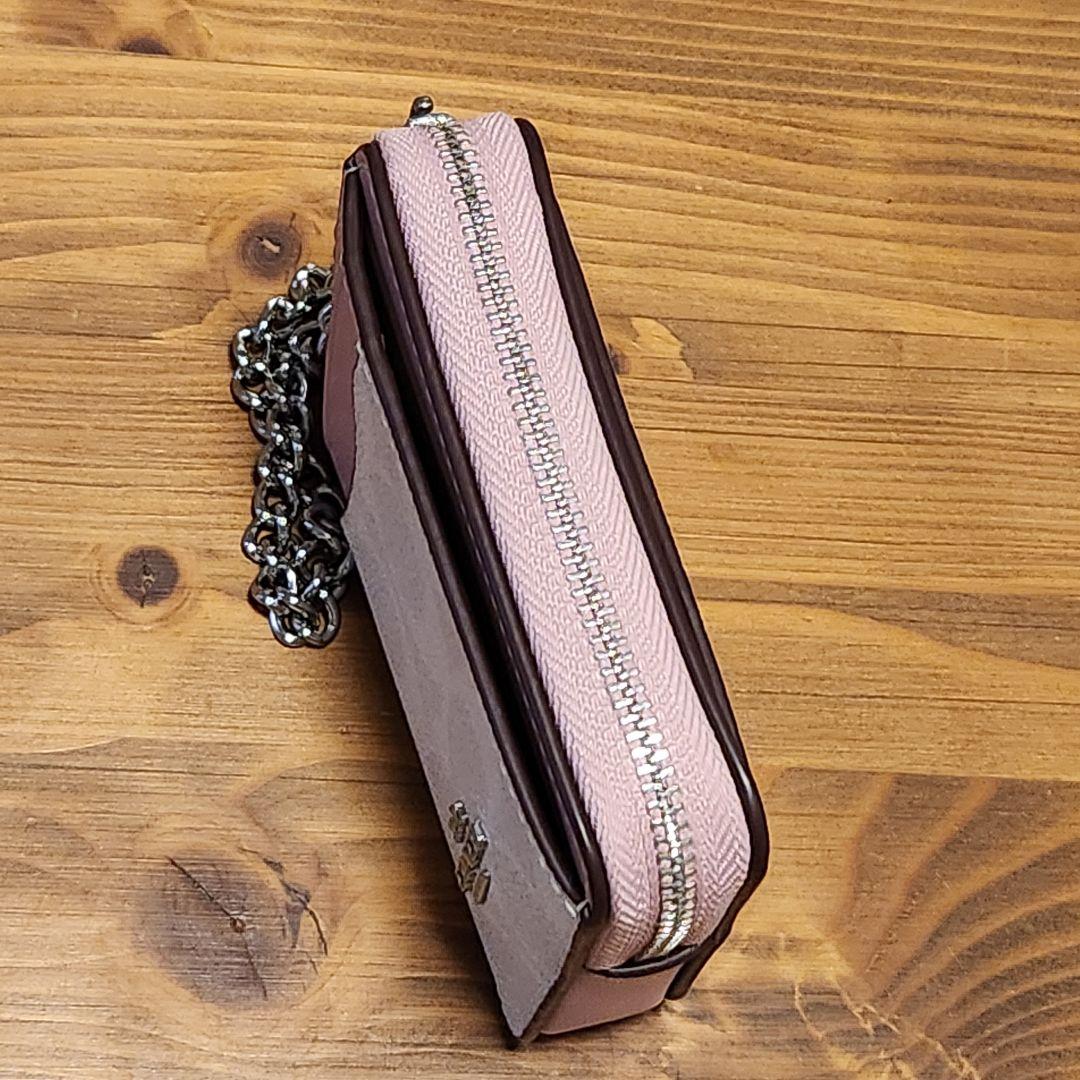 美品 COACH コーチ 財布 カードケース ケース ピンク チェーン