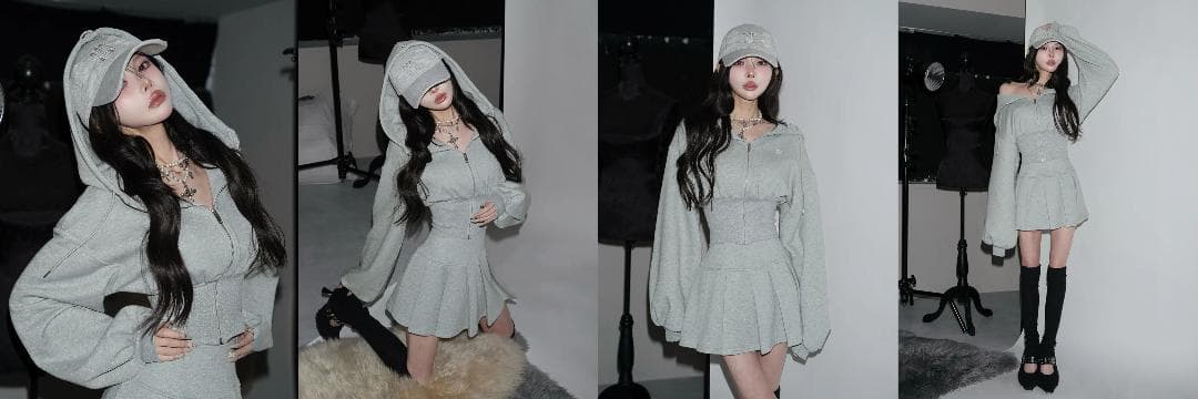 ダーリッチ darich カラーラメスウェットプリーツミニスカート グレー FL