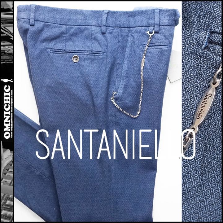 交渉済新品SANTANIELLOサンタニエッロロゴチェーン伊ネイビーパンツ46