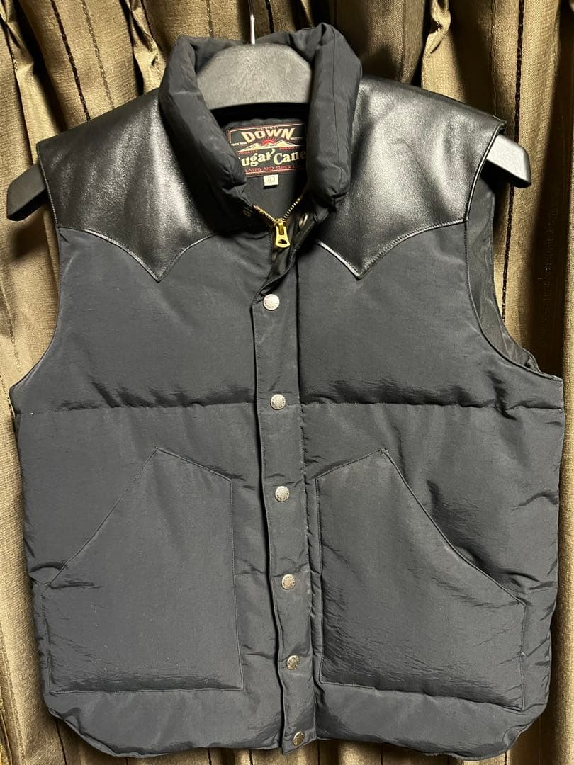 シュガーケーン ダウンベスト 黒 L レザーヨーク SUGAR CANE