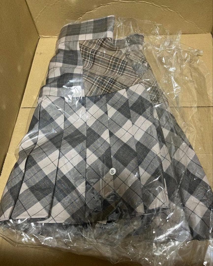 正規品 S Coco check pleats skirt pink beige