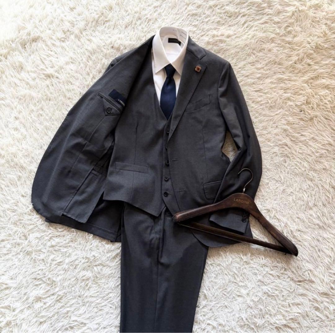 極美品　Lardini ラルディーニ　スリーピース　グレー　ウール　サイズ46