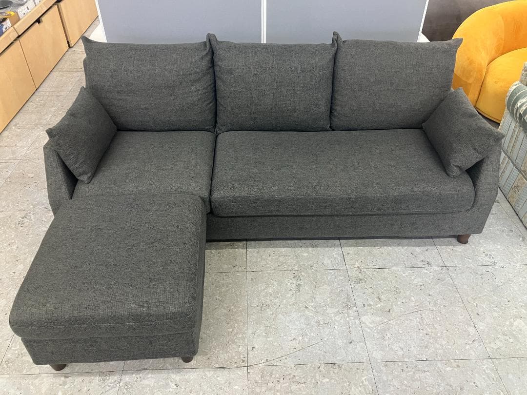 KEYUCA 3人掛けソファ オットマン付き グレー