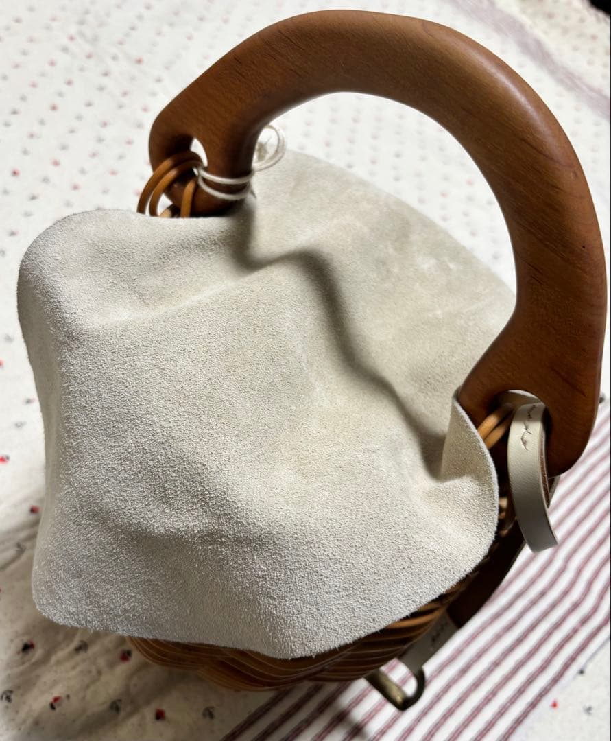 wood handle basket スエードカバー かごバッグ