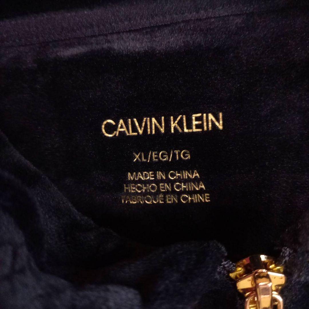 カルバンクライン　CK　ジップ　パーカー　長袖　レザー　ベロア　ロゴ　黒　XL