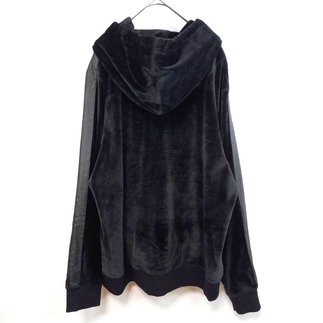 カルバンクライン　CK　ジップ　パーカー　長袖　レザー　ベロア　ロゴ　黒　XL