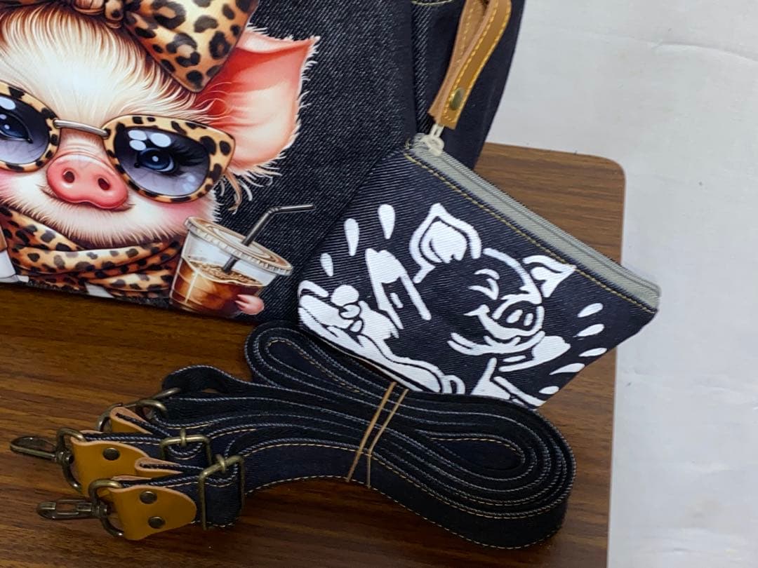 セール☆ハンドメイド☆岡山デニム☆ブタさん☆リュック対応☆4wayボストンバッグ