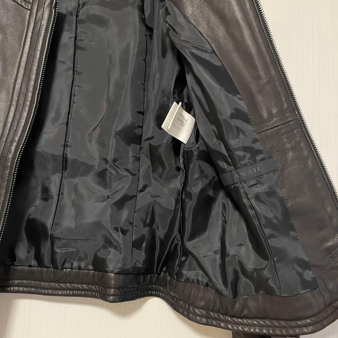 【美品】ANAYI ラムレザージャケット ノーカラー ブラック