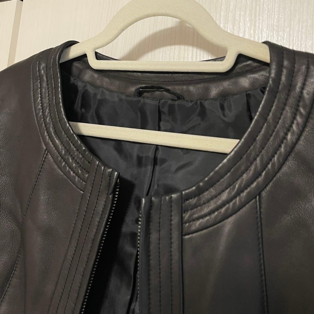 【美品】ANAYI ラムレザージャケット ノーカラー ブラック