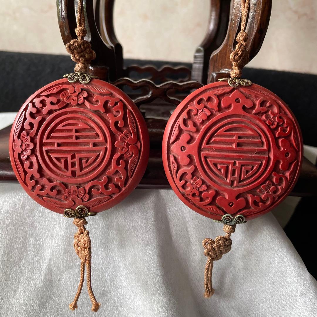堆朱　漆　風鎮　朱　中国　アンティーク　掛軸　飾り　古玩　古美術　China 赤