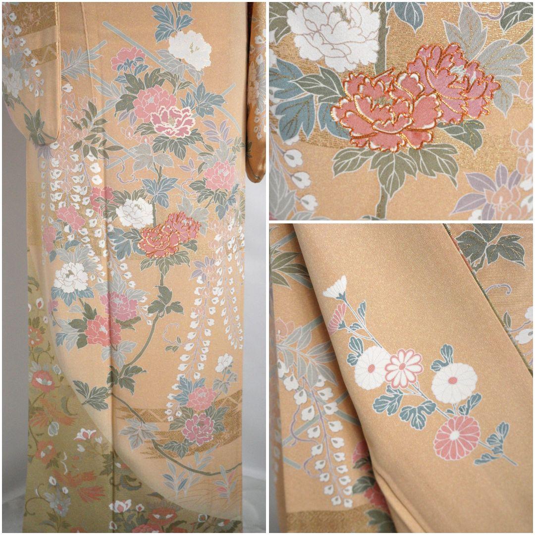 裄丈66.5cm ベージュ訪問着コーディネートフルセット 入学式など 正絹 袷