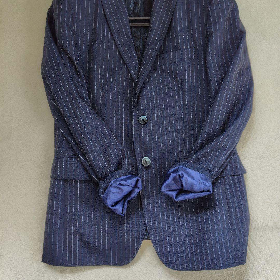 エトロ　テーラードジャケット　ペイズリー　総柄　総裏　ウール　シルク　ストライプ