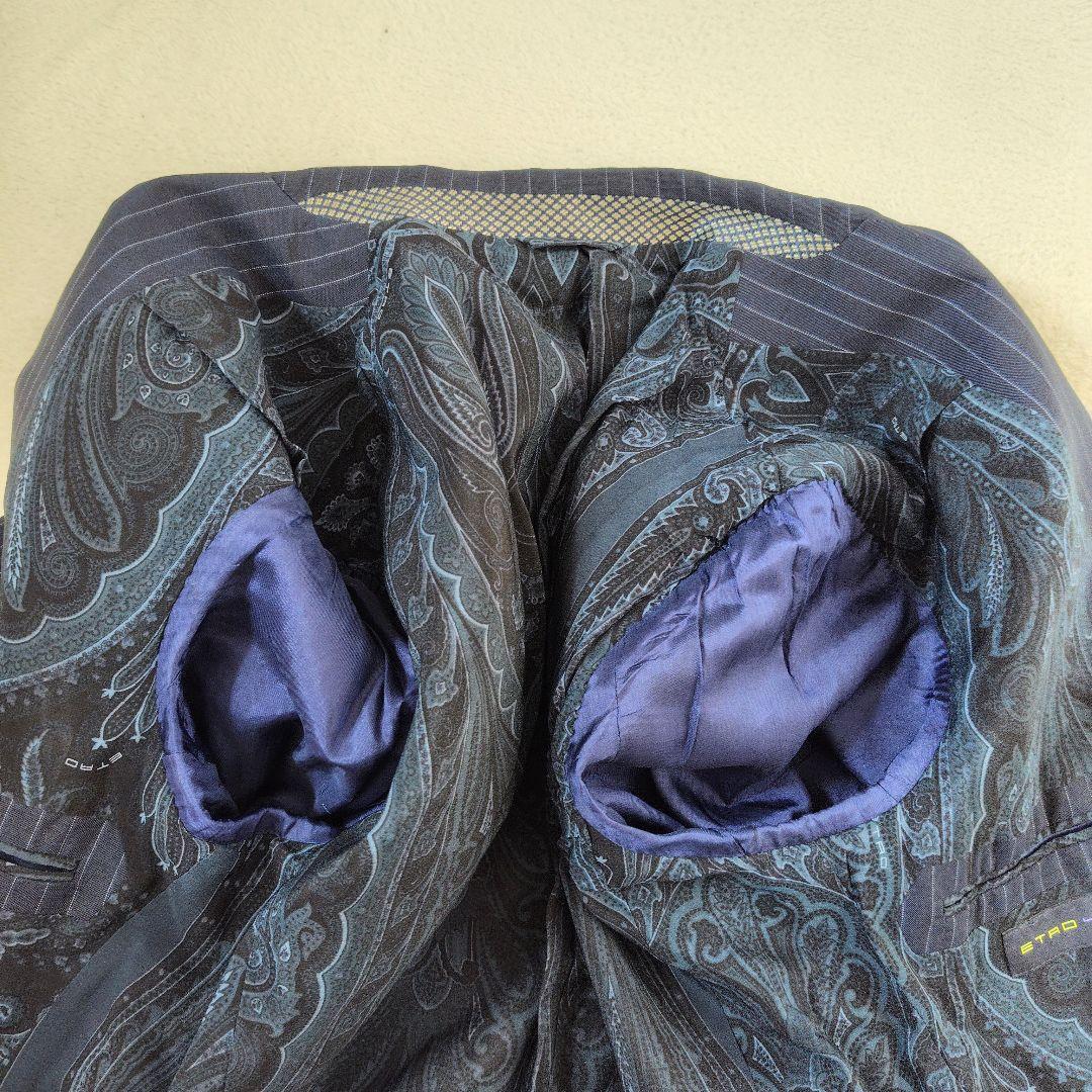 エトロ　テーラードジャケット　ペイズリー　総柄　総裏　ウール　シルク　ストライプ