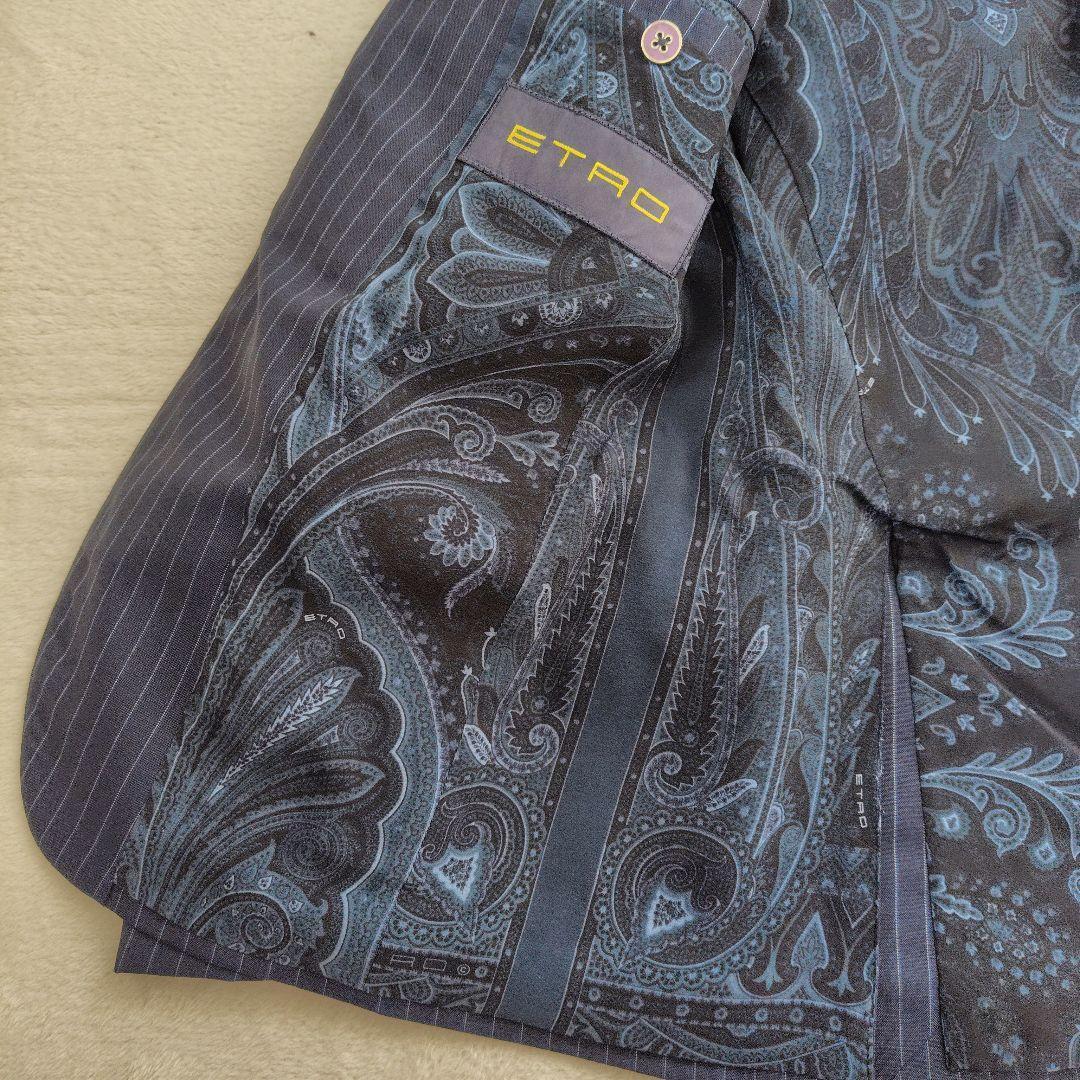 エトロ　テーラードジャケット　ペイズリー　総柄　総裏　ウール　シルク　ストライプ