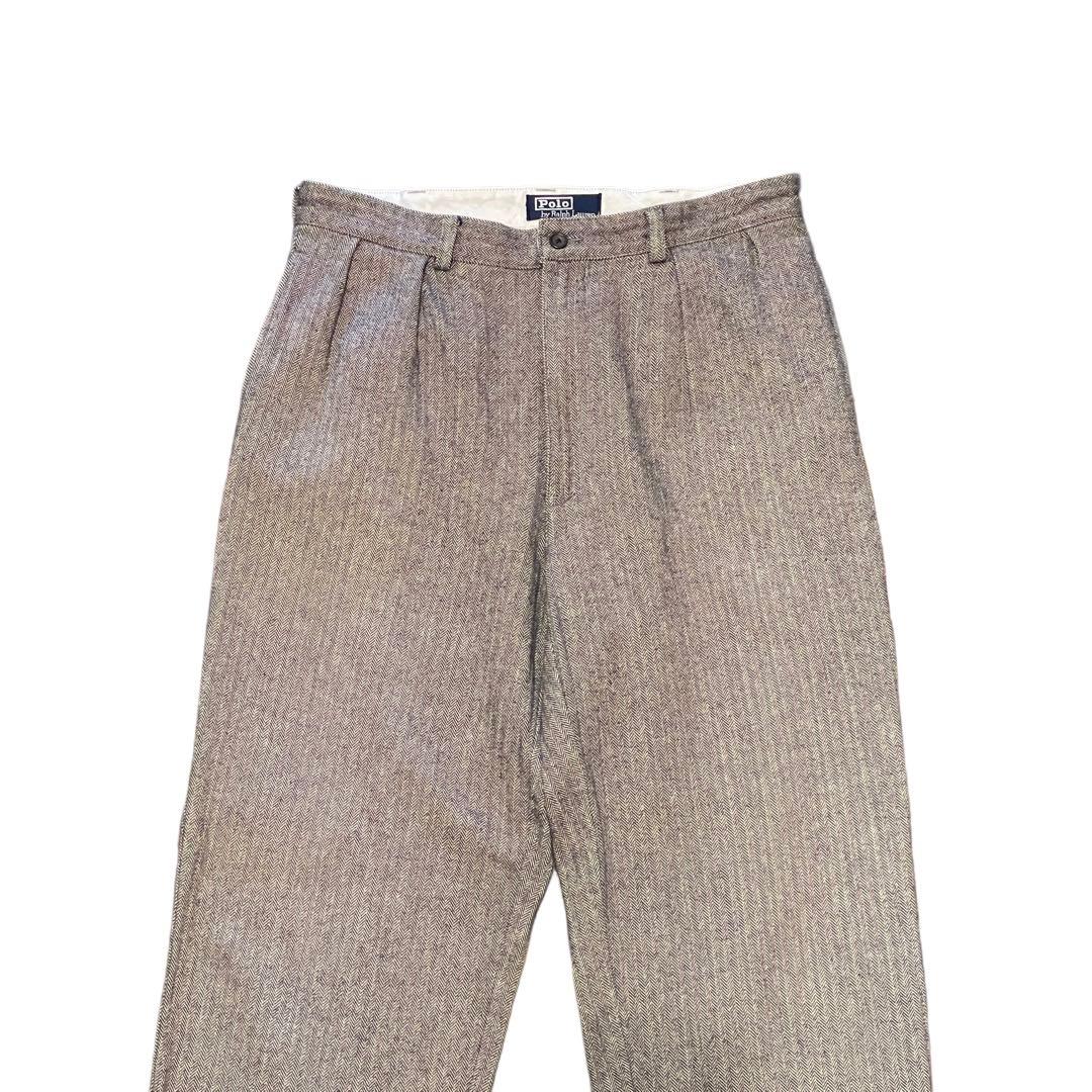 【W34 L29】90s ポロ・ラルフローレン ヘリンボーン コットンスラックス