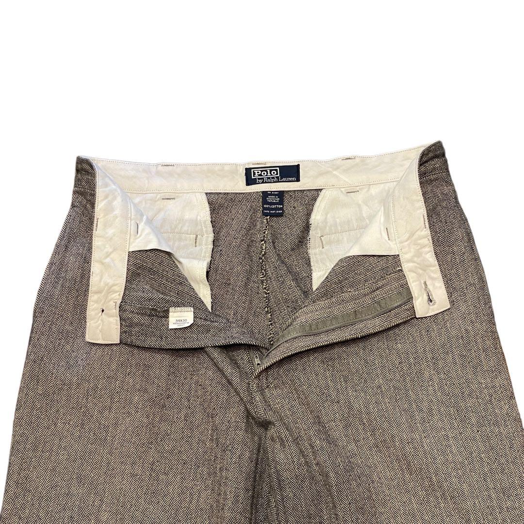 【W34 L29】90s ポロ・ラルフローレン ヘリンボーン コットンスラックス