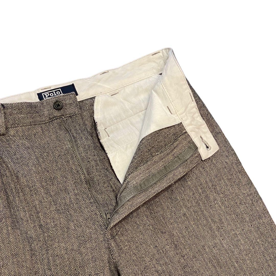 【W34 L29】90s ポロ・ラルフローレン ヘリンボーン コットンスラックス