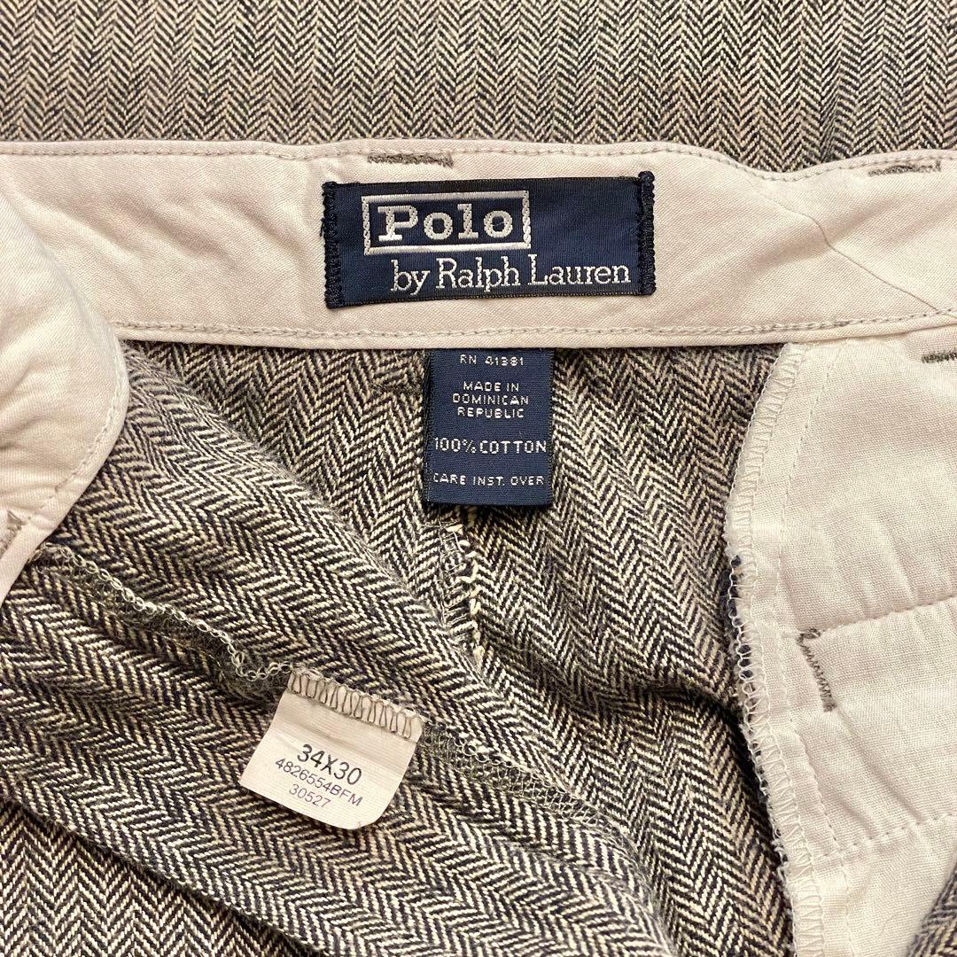 【W34 L29】90s ポロ・ラルフローレン ヘリンボーン コットンスラックス