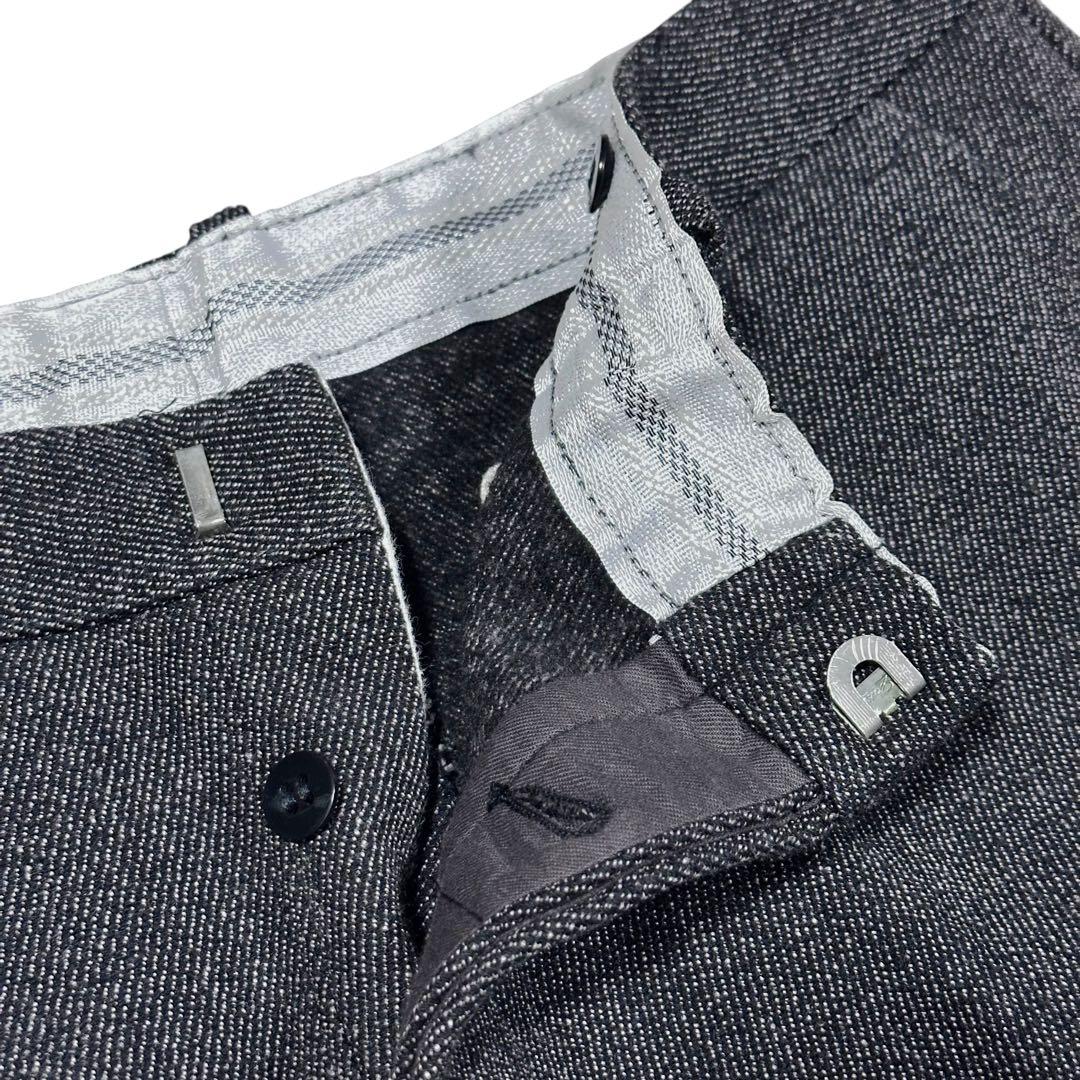 60s ブラックシャンブレー ワイドトラウザー レーヨンウールギャバ