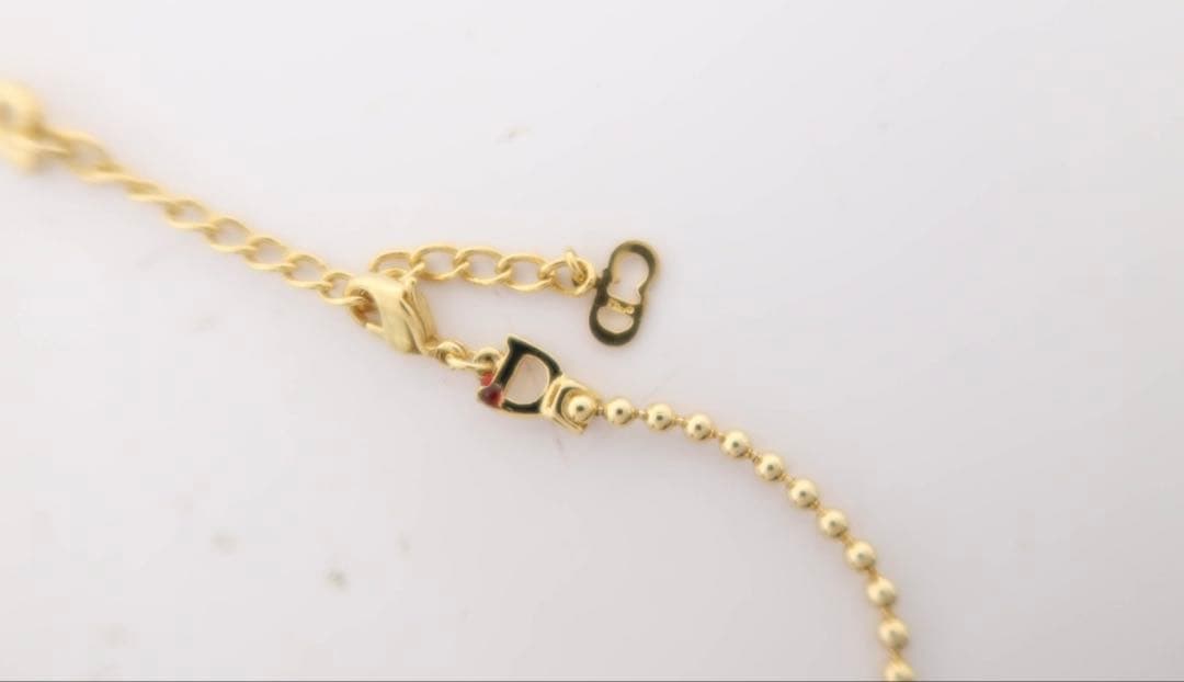 DIOR ロゴ ドックタグ ブレスレット ボールチェーン ゴールド×レッド