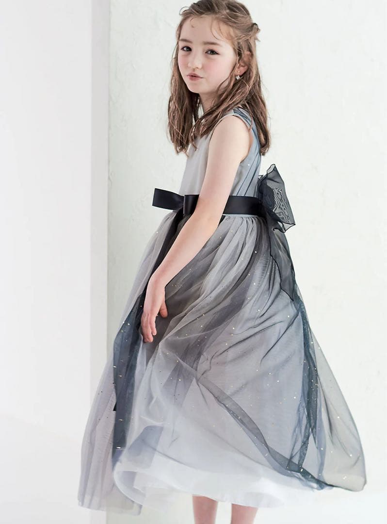 Drescco グラデーショングレービジューストーンロングドレス 125㎝