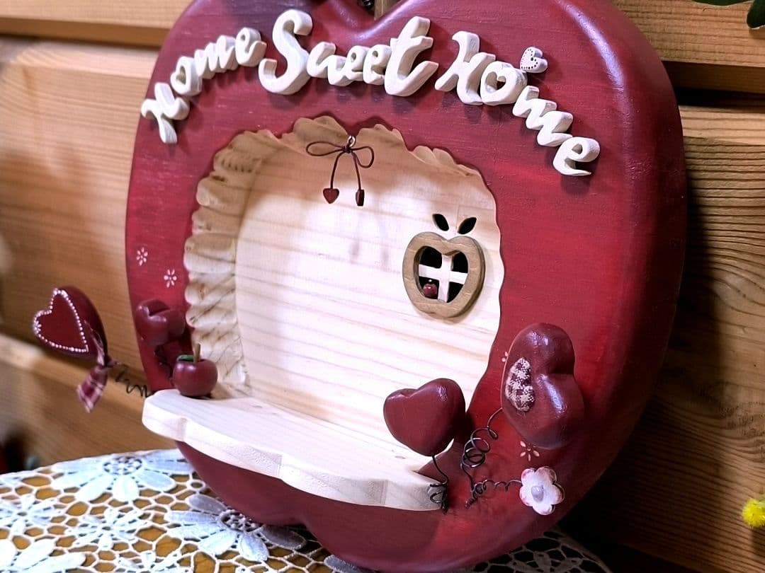 ⭐️アメリカンカントリー雑貨❤かじったෆりんごෆハウスフレーズ看板✿シェルフ付き