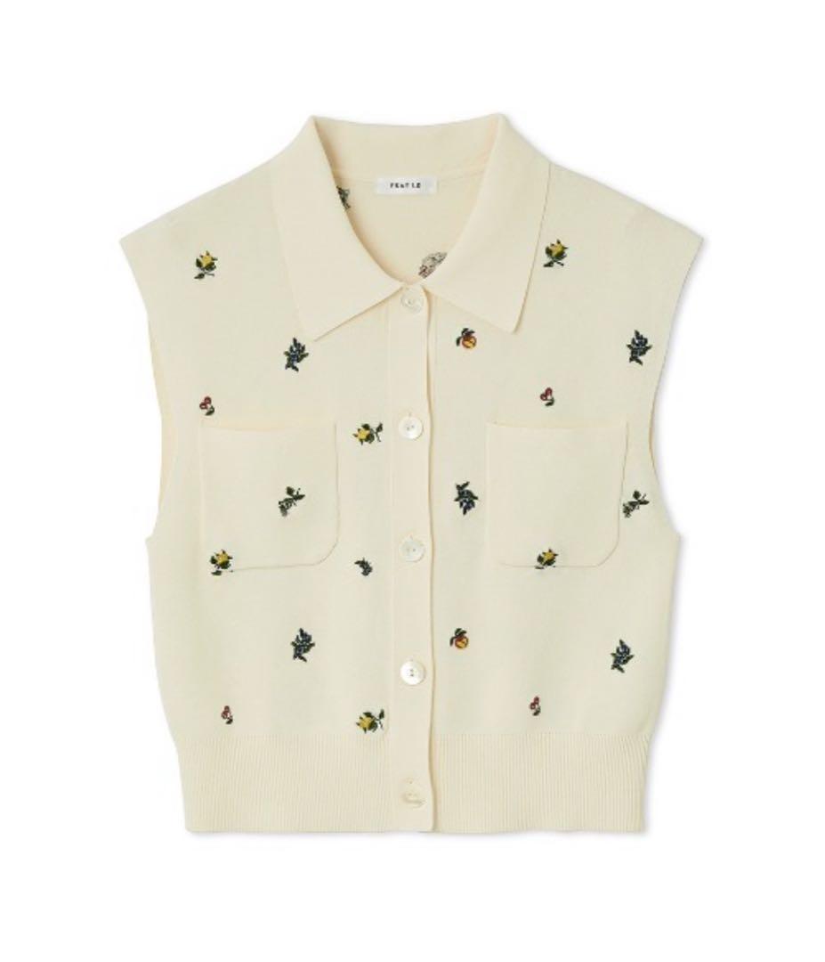 FRAYI.D 完売商品　フルーツ刺繍ポロカラーノースリニットジレ