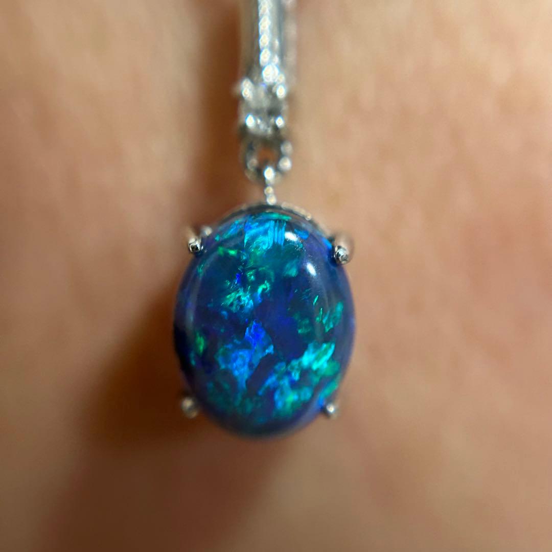 ライトニングリッジ　天然　ブラックオパール　ペンダントトップ　pt900