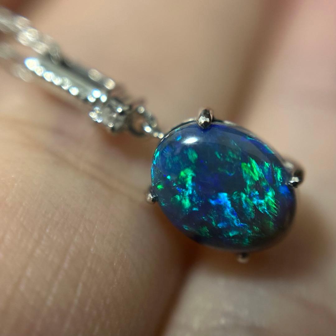 ライトニングリッジ　天然　ブラックオパール　ペンダントトップ　pt900