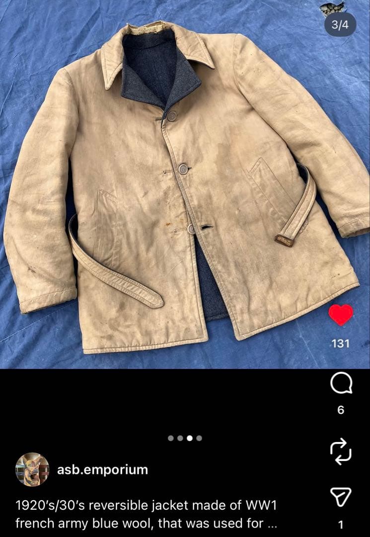 フレンチヴィンテージ ウールリバーシブルジャケット 30s フランス軍