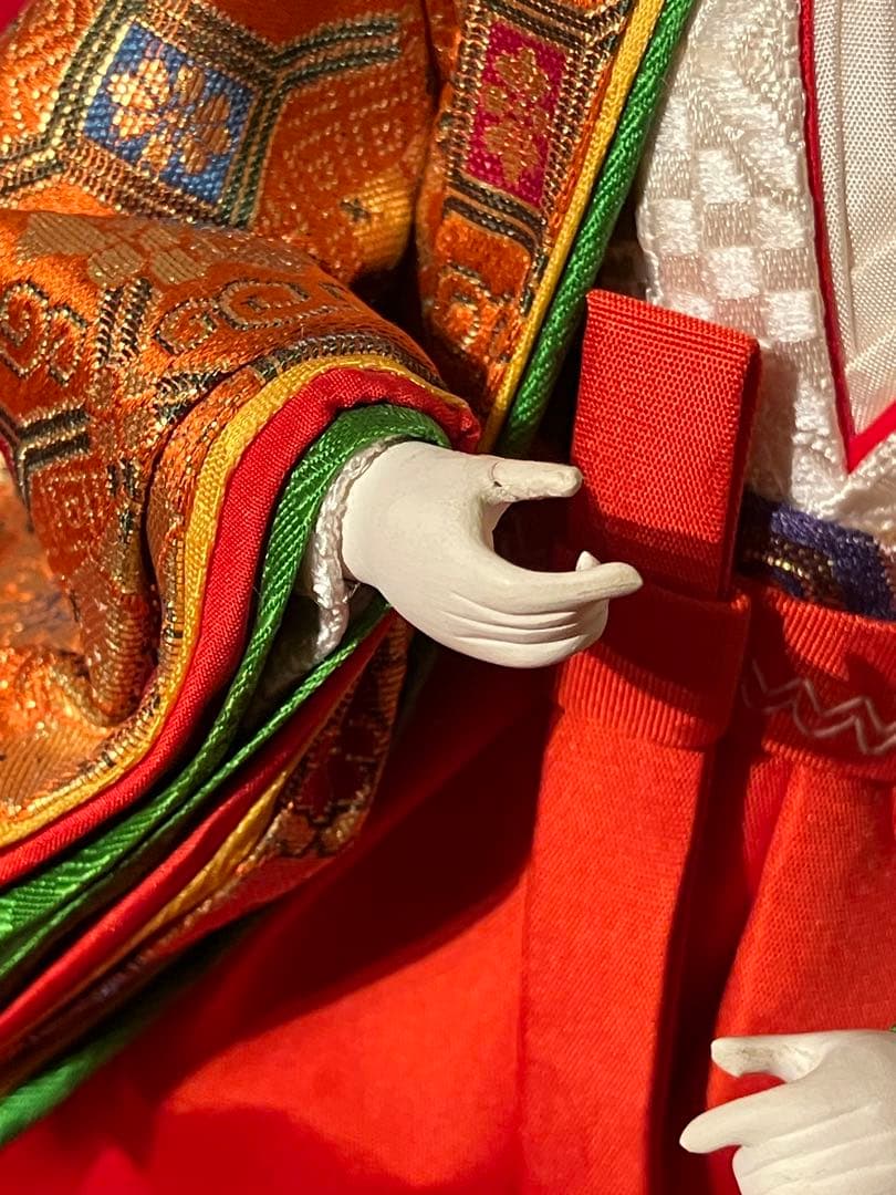 三人官女　女楽人　雛人形　琴 三味線 楽器付き　橙色袿　有職装束