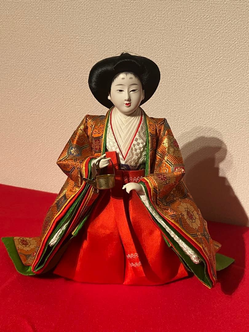 三人官女　女楽人　雛人形　琴 三味線 楽器付き　橙色袿　有職装束