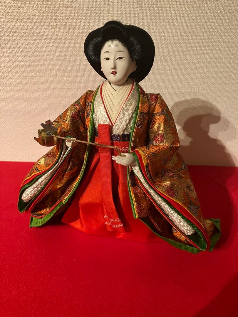 三人官女　女楽人　雛人形　琴 三味線 楽器付き　橙色袿　有職装束