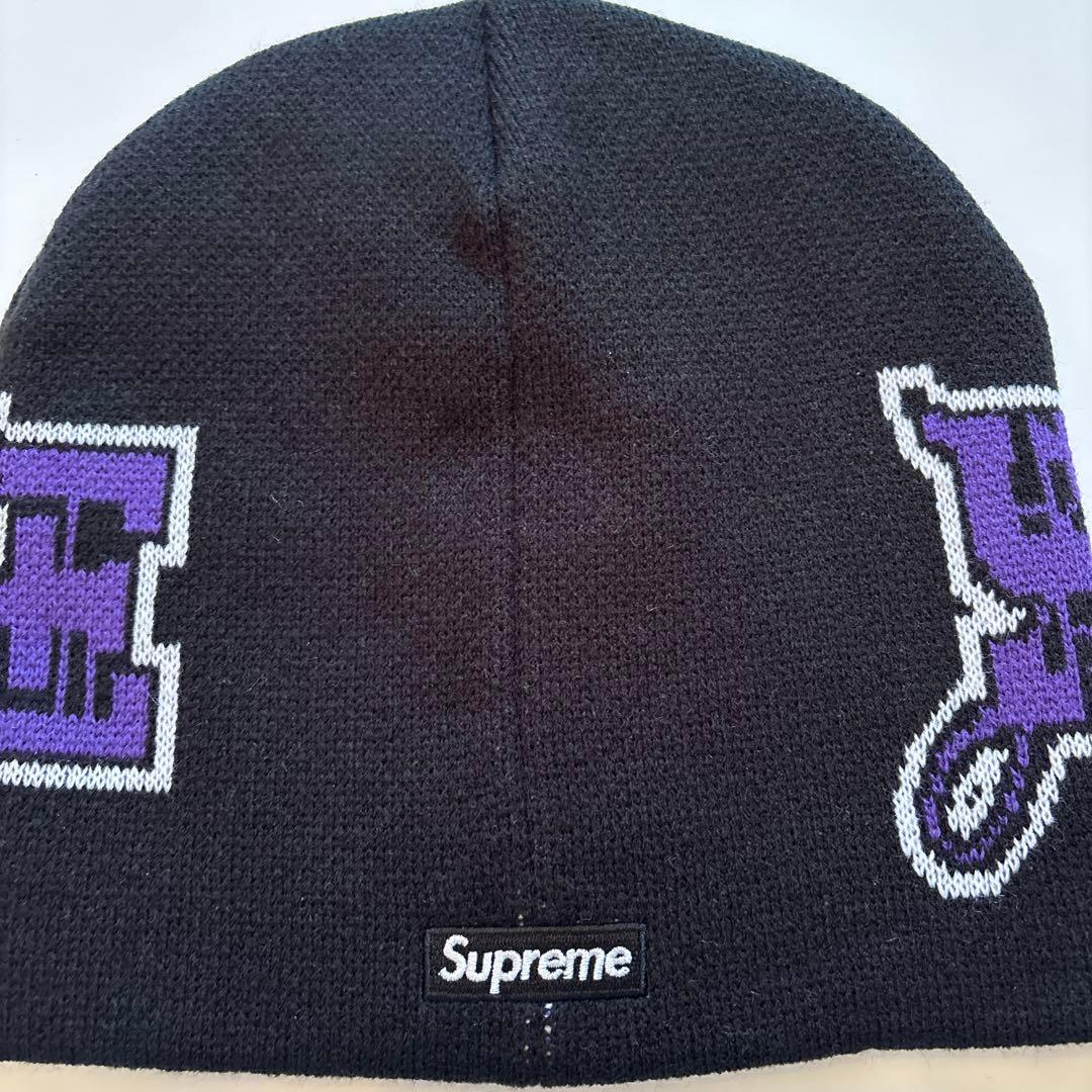 Supreme ニット帽 黒・紫 グラフィックデザイン 新品未使用