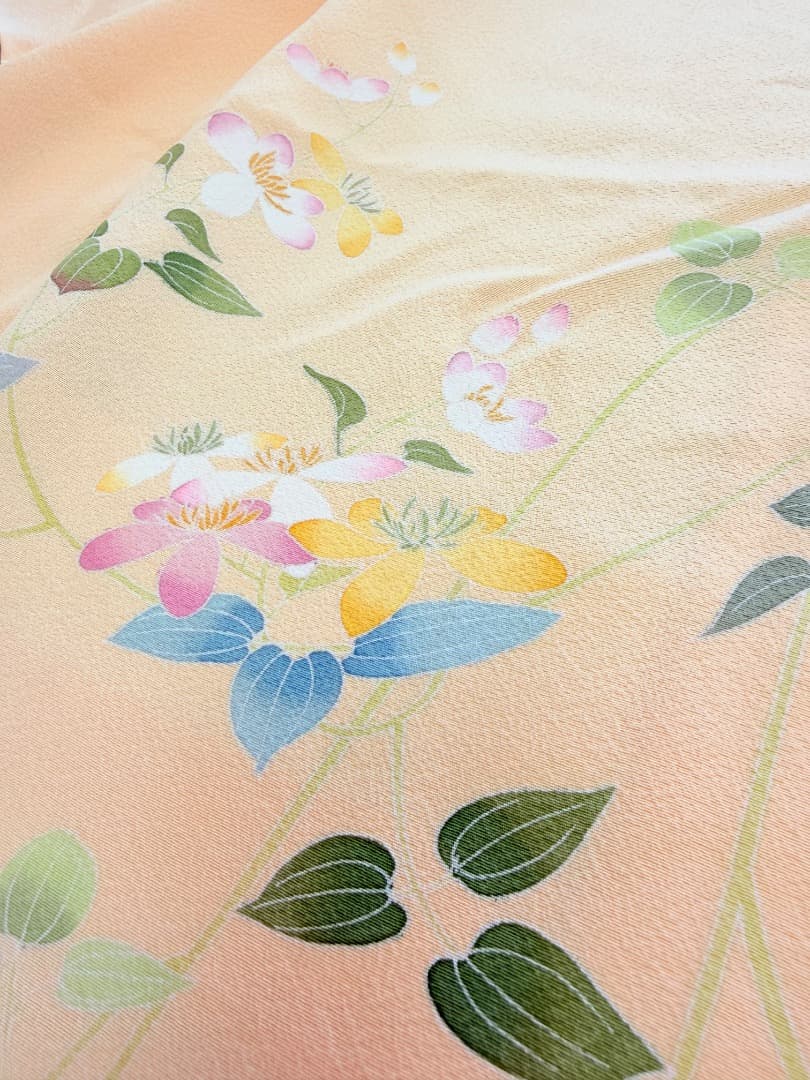 高級 訪問着 正絹 袷 加賀友禅 落款入り 薄オレンジ色 染め分け 約80万円