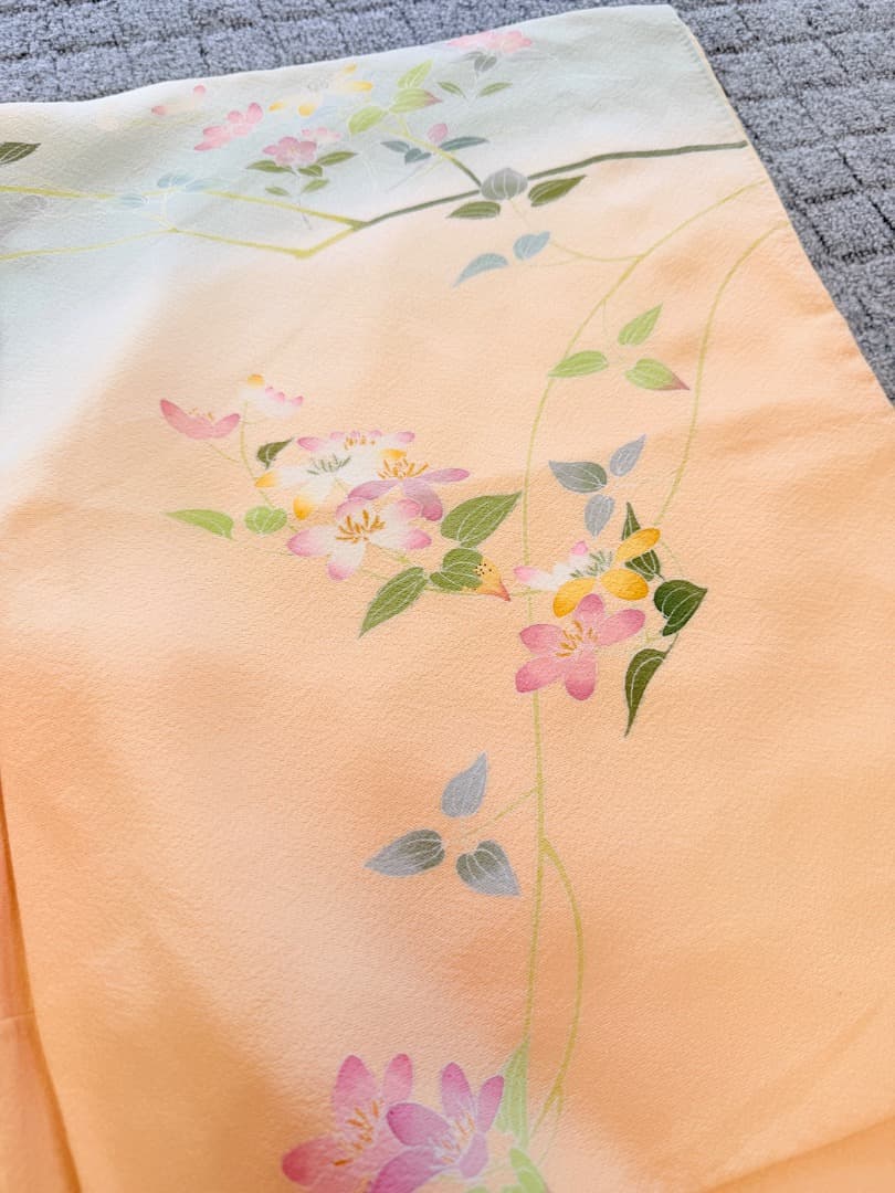 高級 訪問着 正絹 袷 加賀友禅 落款入り 薄オレンジ色 染め分け 約80万円